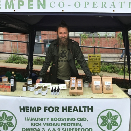 Dima and the Hempen shop at Marylebone farmers market in central London